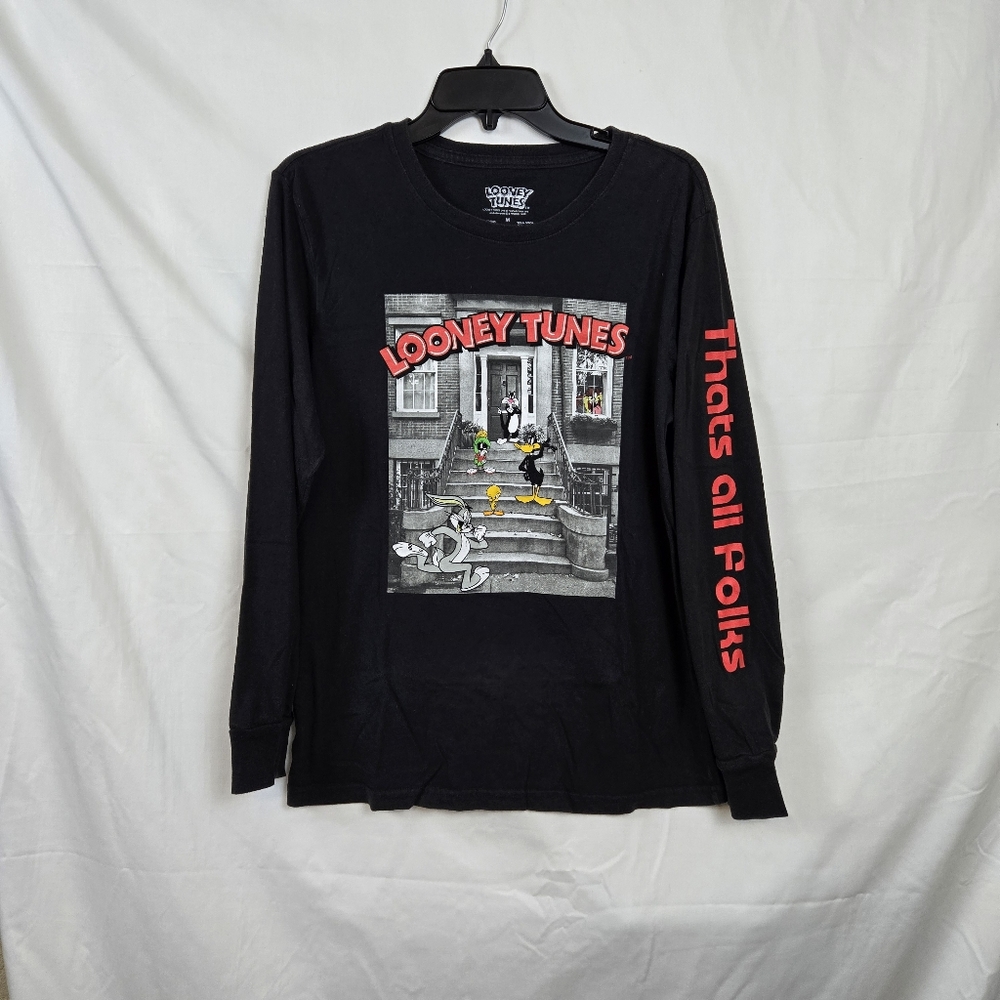 Looney Tunes Mens Black Long Sleeve Daffy Bugs Taz Tweedy Graphic T-Shirt Medium